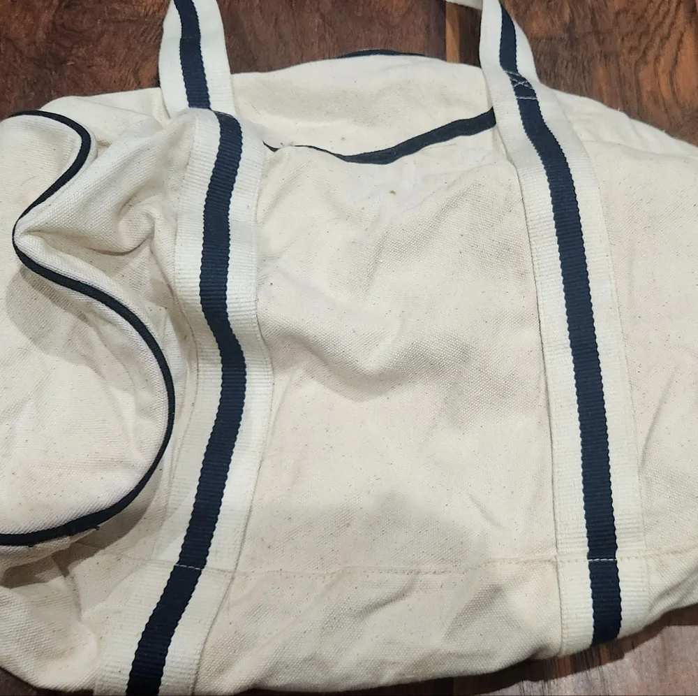 VS Y2K cream dark blue striped canvas weekender - Picture 1 of 6